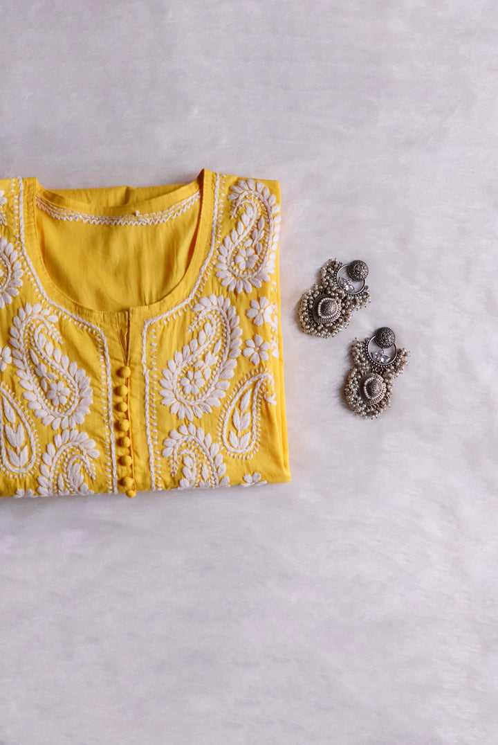 Yellow & White Cotton Kurta