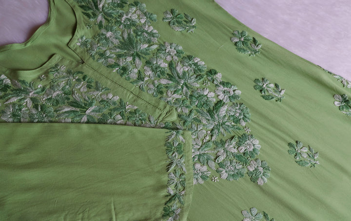 Nuresa Green Ombre Thread Long Rayon Kurta