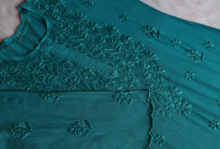 Alishba Sea Blue Scalloped Rayon set