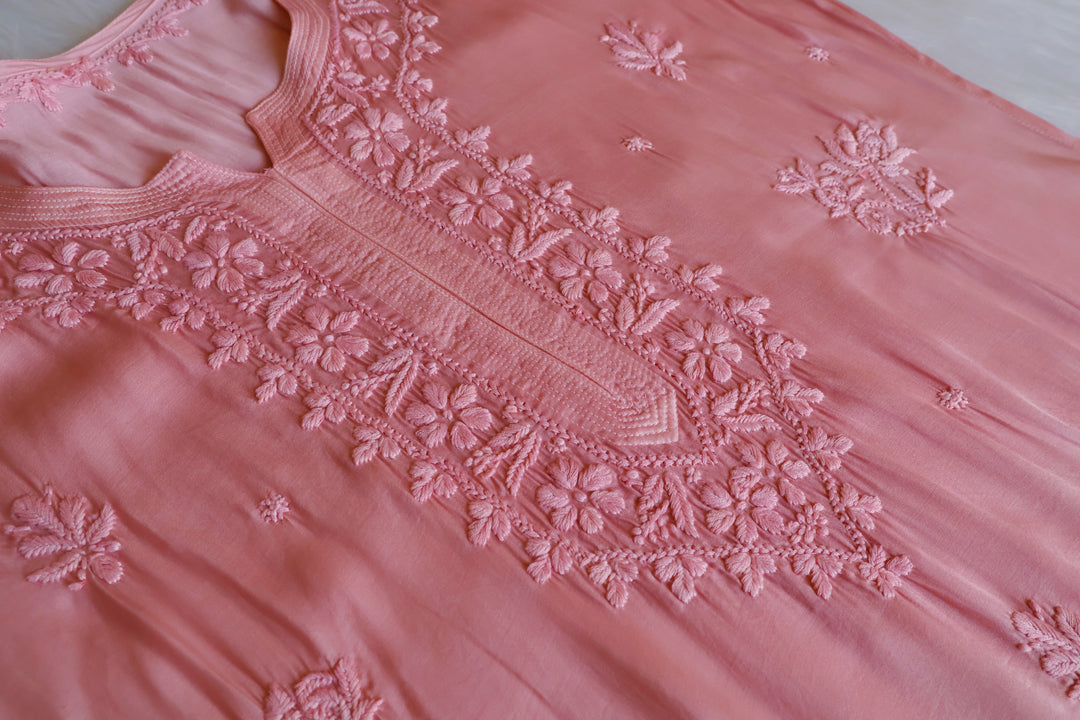 Mehr Blush Beige Long Modal Silk Kurta