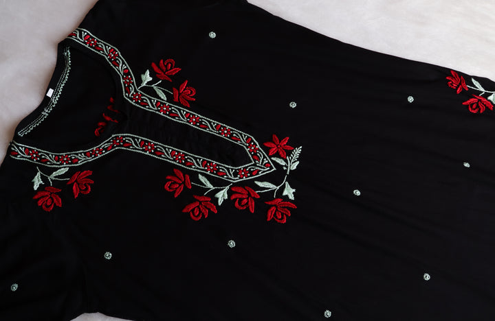 Gul Kashmiri Black & Red Modal Kurta Set