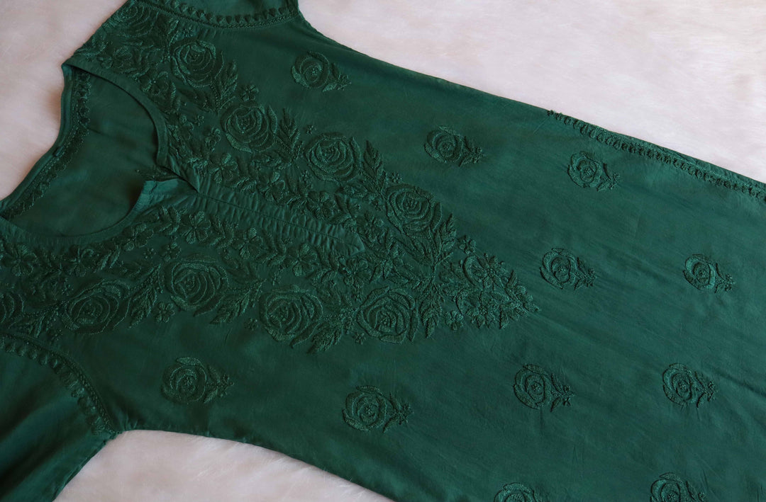 Noura Deep Green Pure Mulmul Kurta