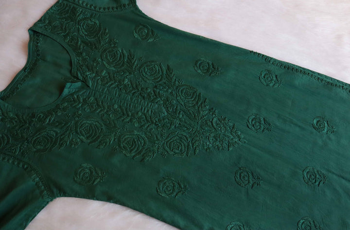 Noura Deep Green Pure Mulmul Kurta