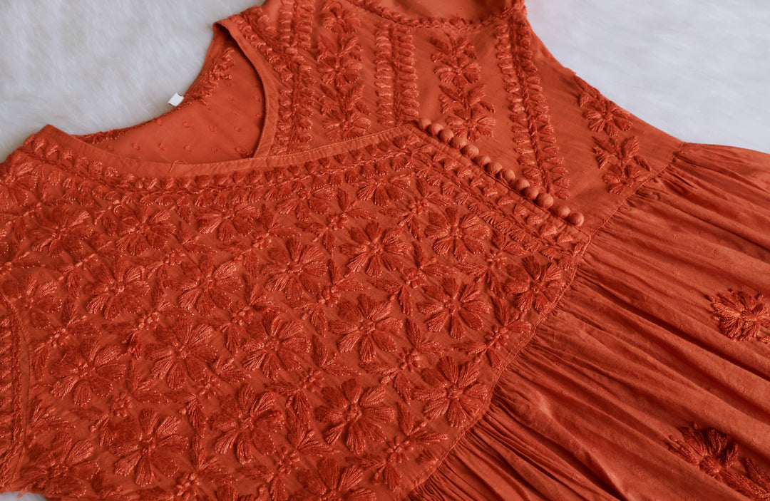 Nazakat Rust Pure Cotton Angarakha Dress