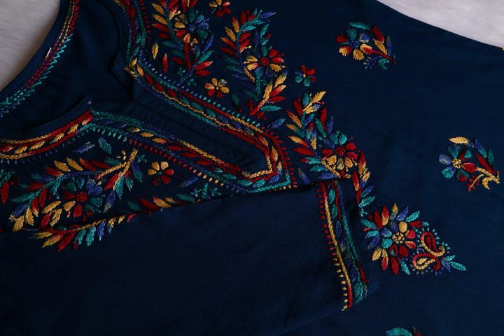 Maaham Navy Blue & Multicoloured Short Rayon Kurta