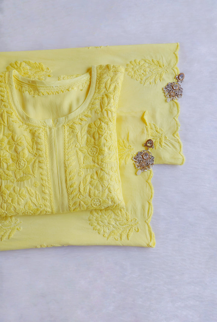 Alishba Lemon Yellow Scalloped Rayon set
