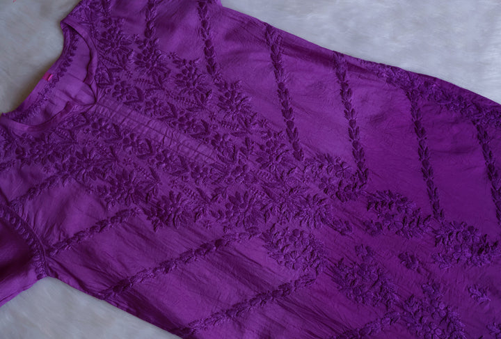 Jannat Deep Purple Pure Chanderi set - Noor Chikankari