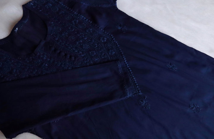 Haania Navy Blue Long Cotton Kurta