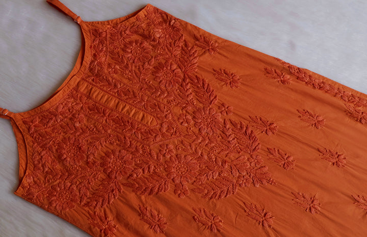 Noor Rust Sleeveless Pure Cotton Long Kurta