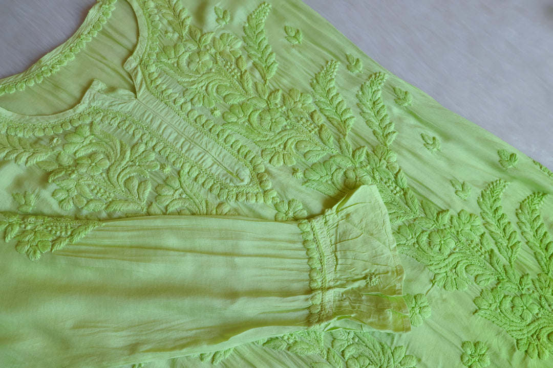 Yalina Lime Green Pure Muslin Kurta