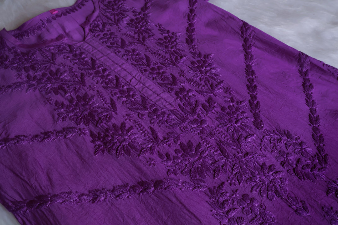 Jannat Deep Purple Pure Chanderi set - Noor Chikankari