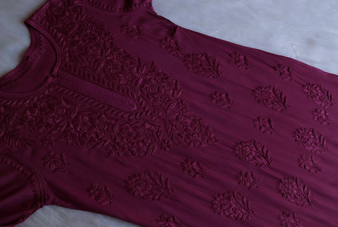 Alishba Deep Plum Scalloped Rayon set