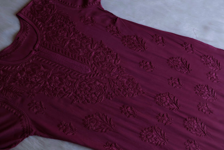 Alishba Deep Plum Scalloped Rayon set