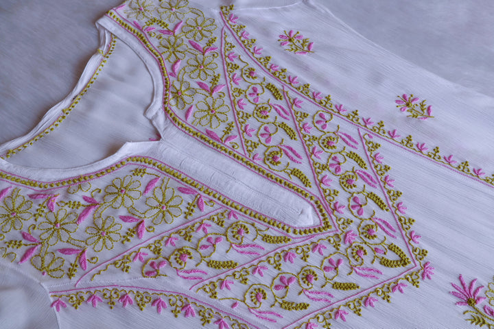 Hoorain White, Lavender & Green Pure Chiffon Kurta