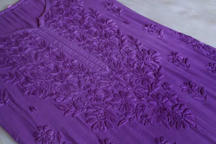 Sanam Purple Ombre Long Rayon Kurta - Noor Chikankari