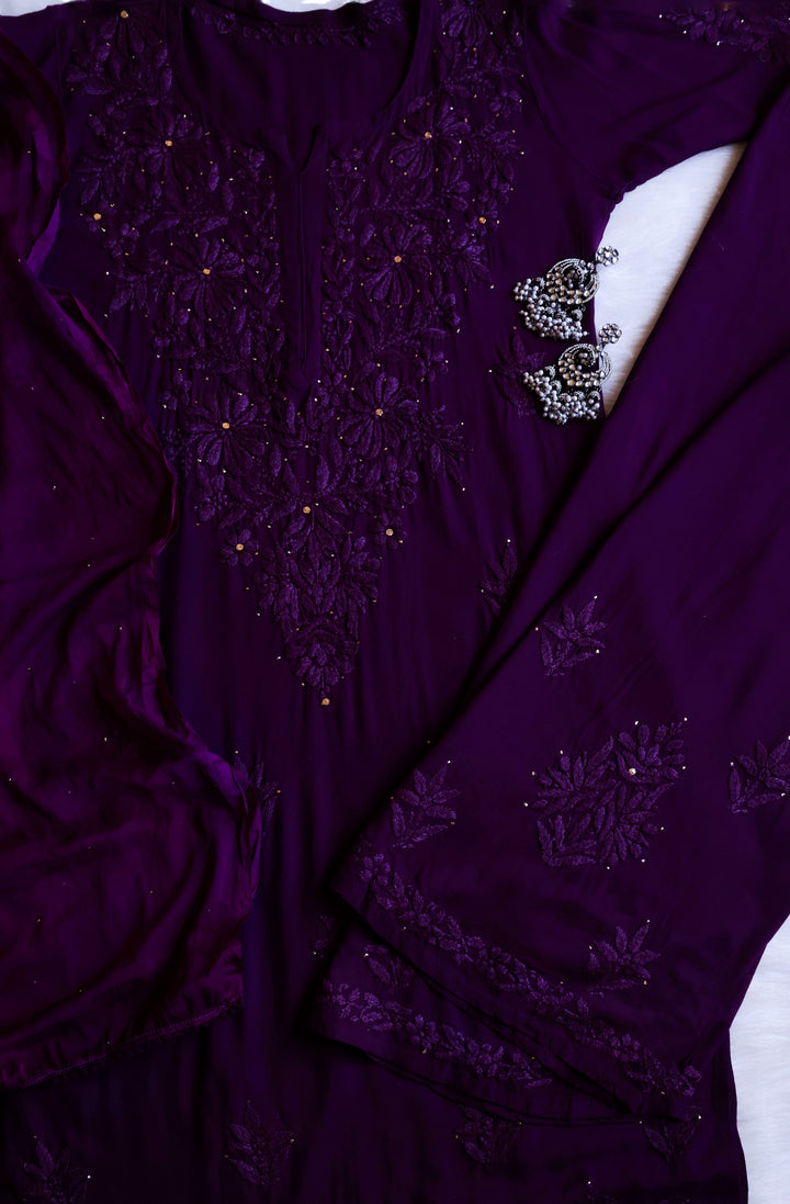 Naira Purple Rayon Mukaish 3 Piece Set