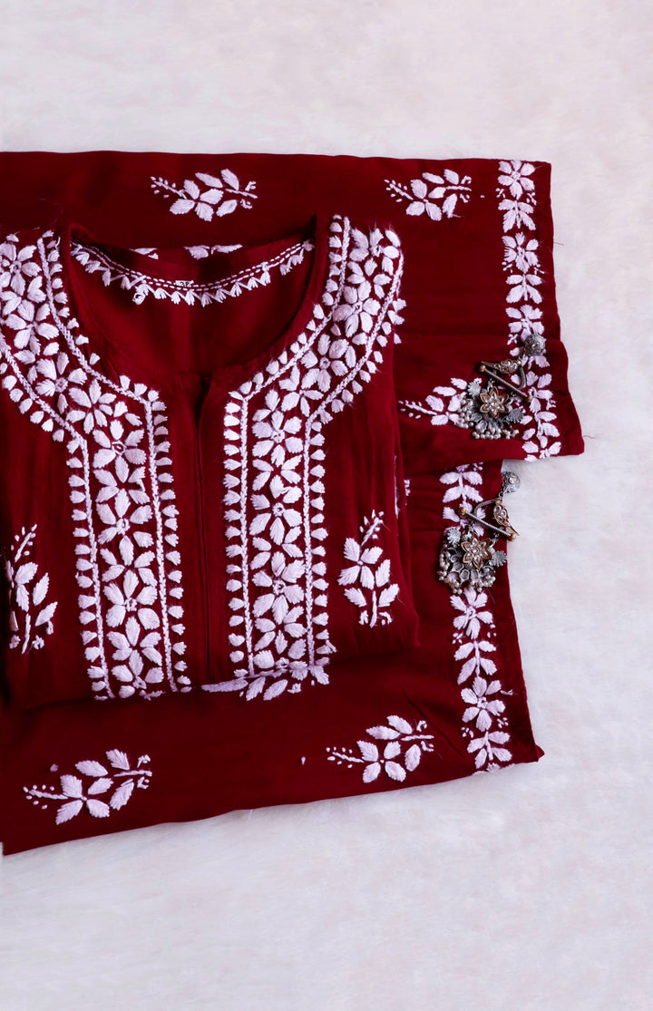 Amaara Maroon Rayon Kurta Set