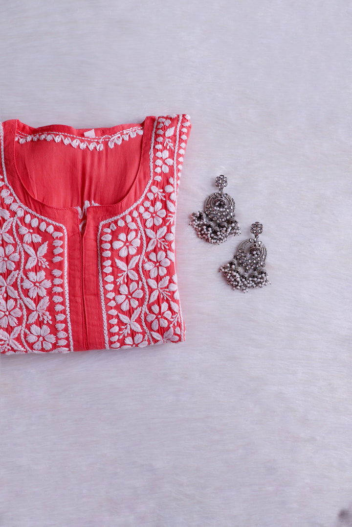 Waliya Coral Pink Cotton Kurta