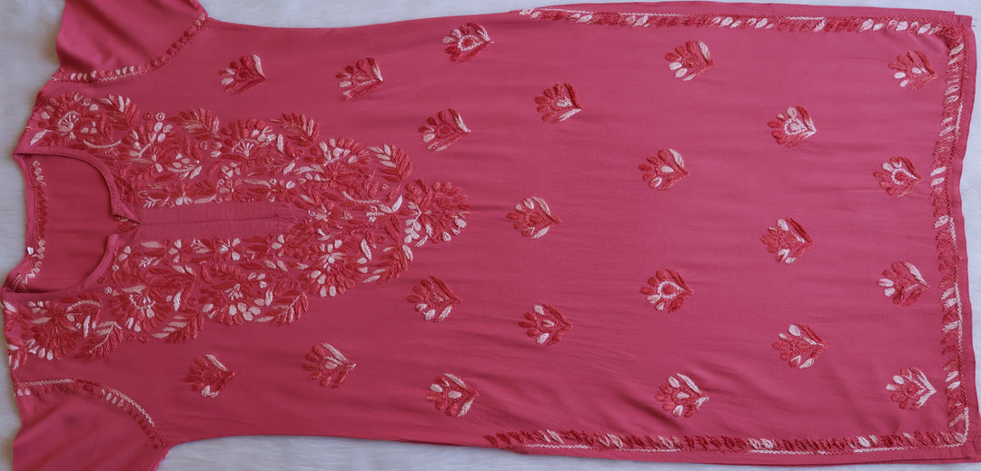 Nuresa Mauve Pink Ombre Thread Long Rayon Kurta