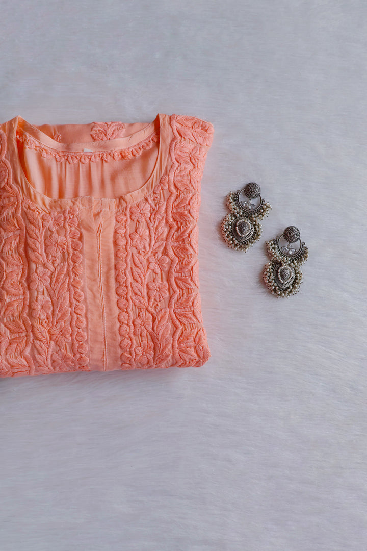 MehrNaaz Peach Pure Muslin Kurta