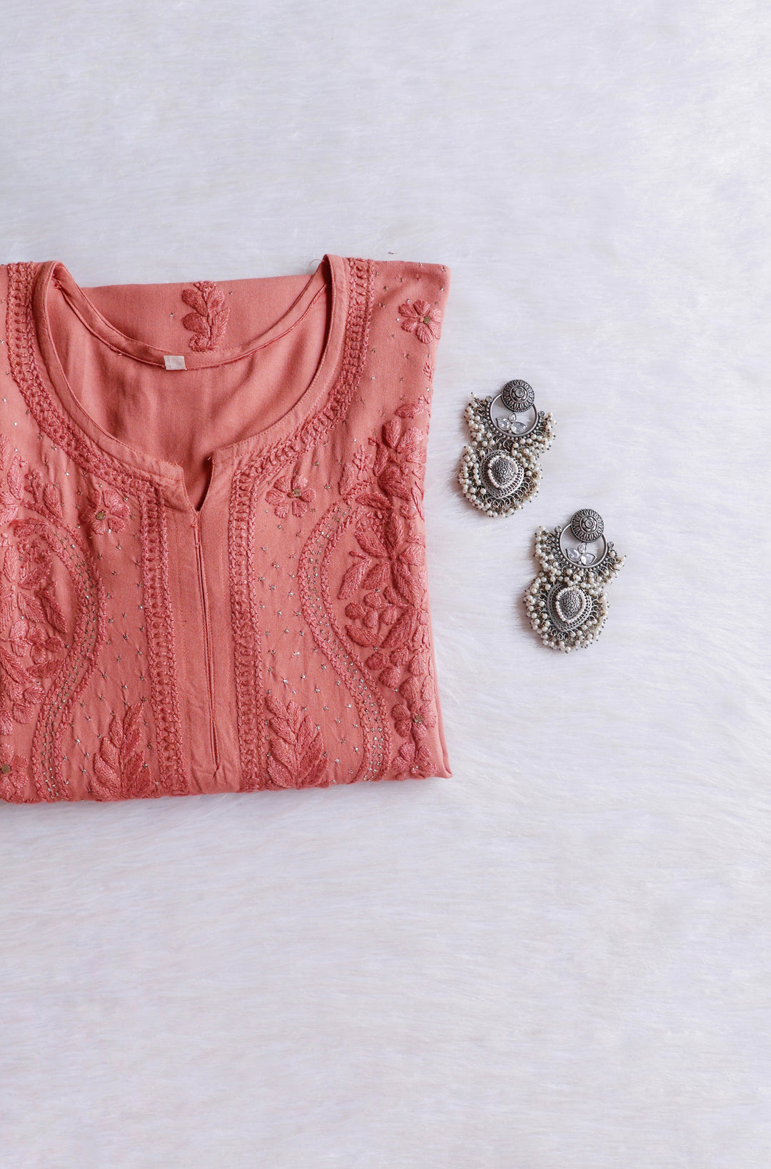 Naida Rose Brown Rayon mukaish Long Kurta
