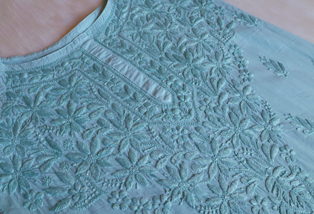 Noor Mint Blue Sleeveless Pure Cotton Long Kurta