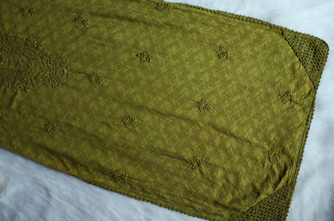 Aaliyah Olive Green Long Jacquard Cotton kurta
