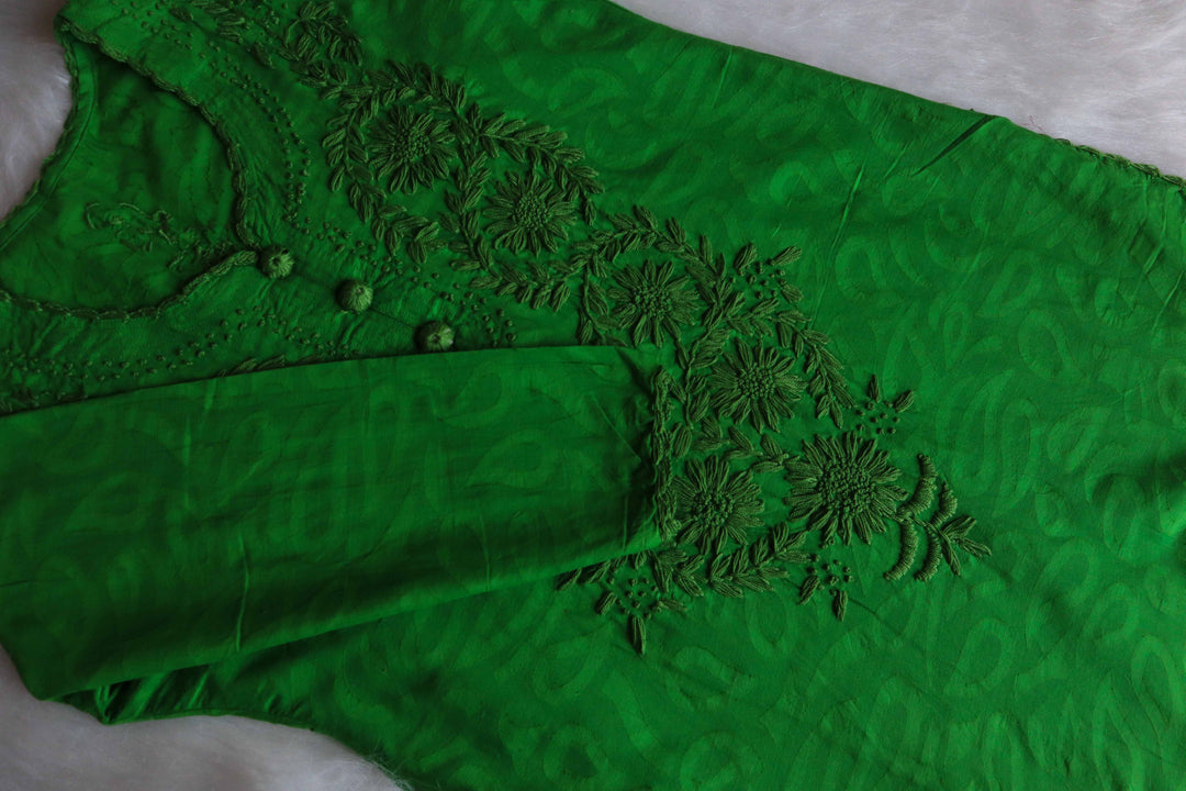 Deep Green Long Jacquard Cotton kurta