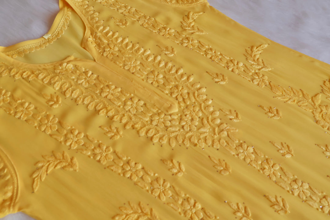 Zamda Yellow Viscose Georgette Kurta