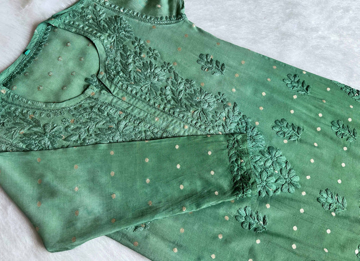 Nazakat Green Long Chanderi Kurta