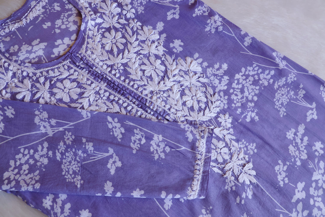 Farhaa Lavender Floral Long MulMul kurta