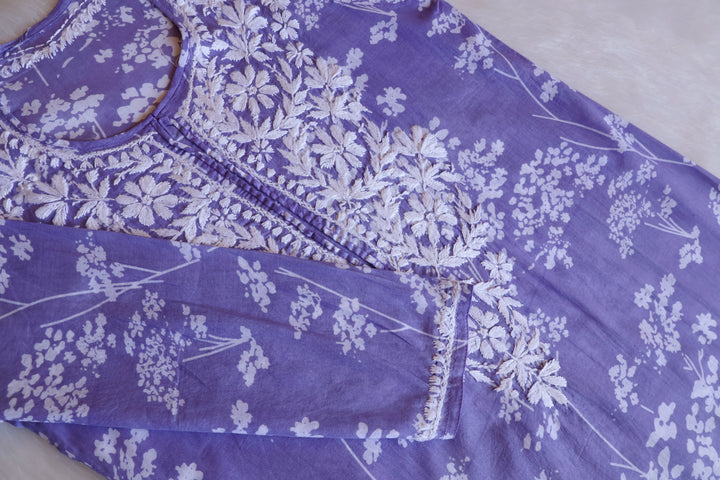 Farhaa Lavender Floral Long MulMul kurta