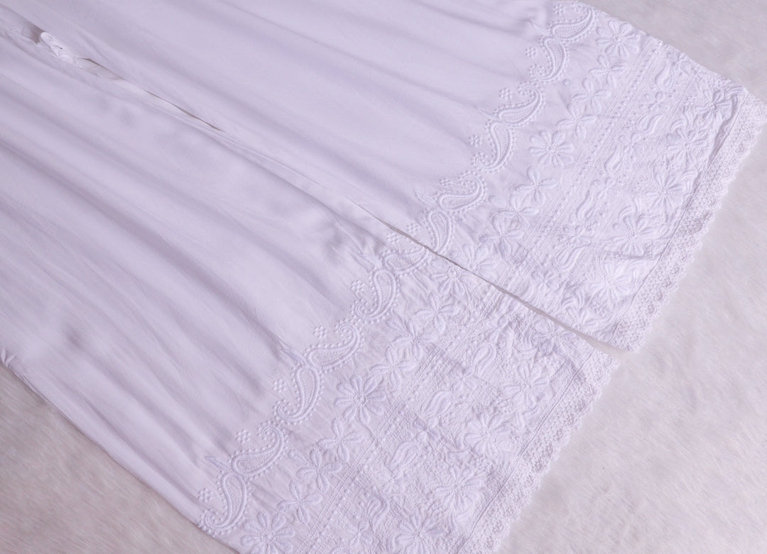 White Chikankari Rayon Lace Palazzo