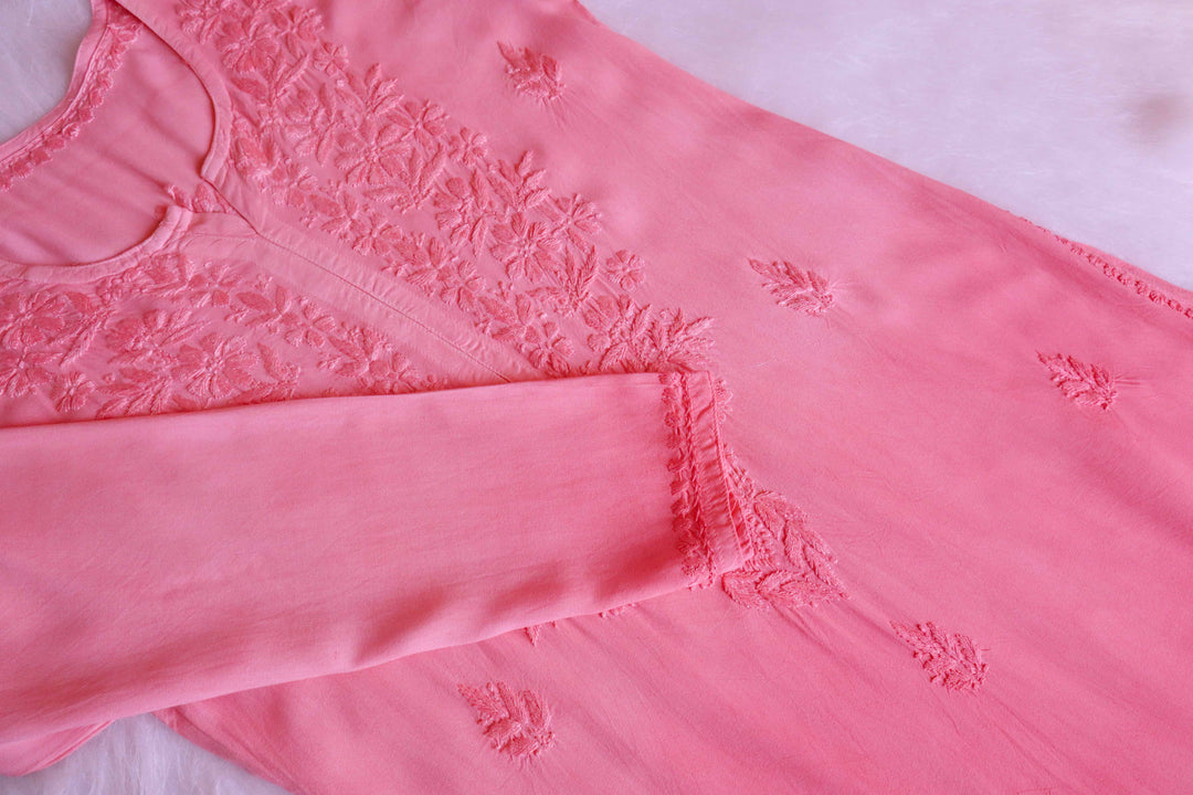 Farhaa Rose Pink Ombre Long Rayon Kurta