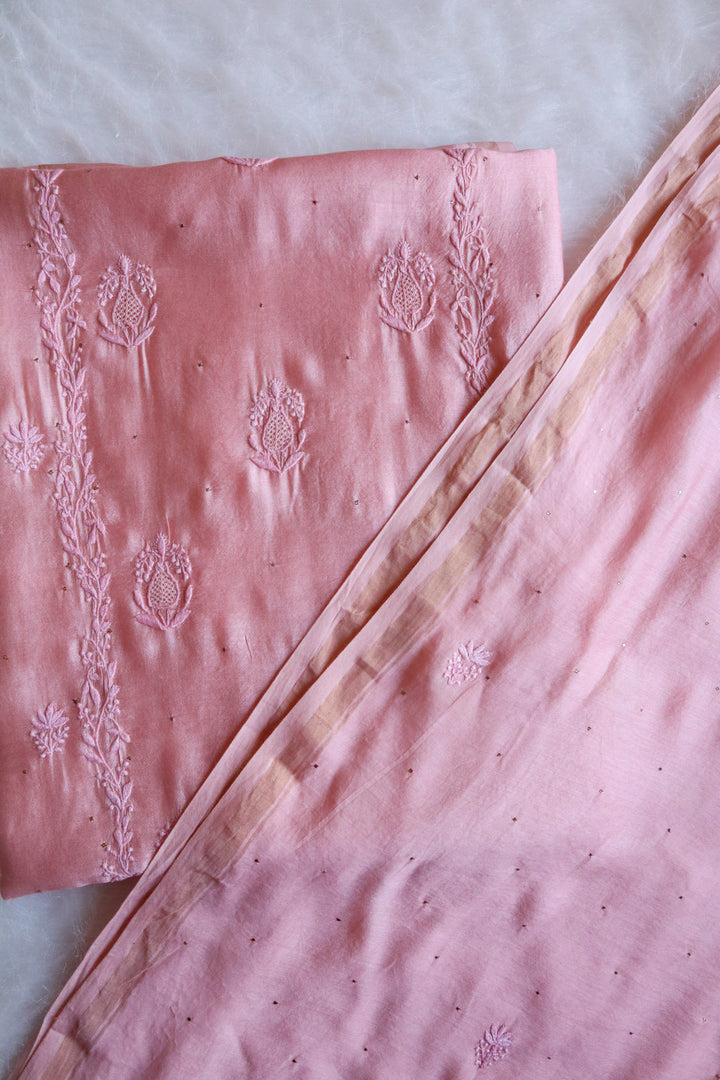 Tea Rose Muslin Silk Unstitched Kurta with dupatta