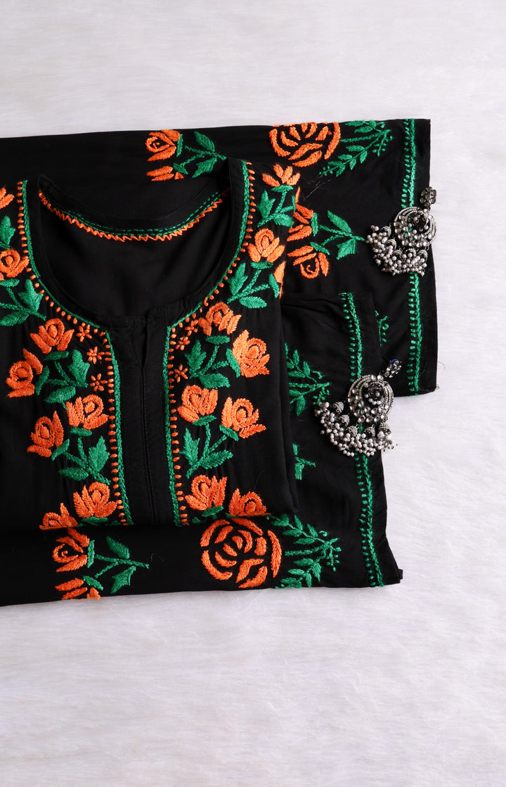 Gul-E-Jahaan Black & Saffron Rayon Kurta Set
