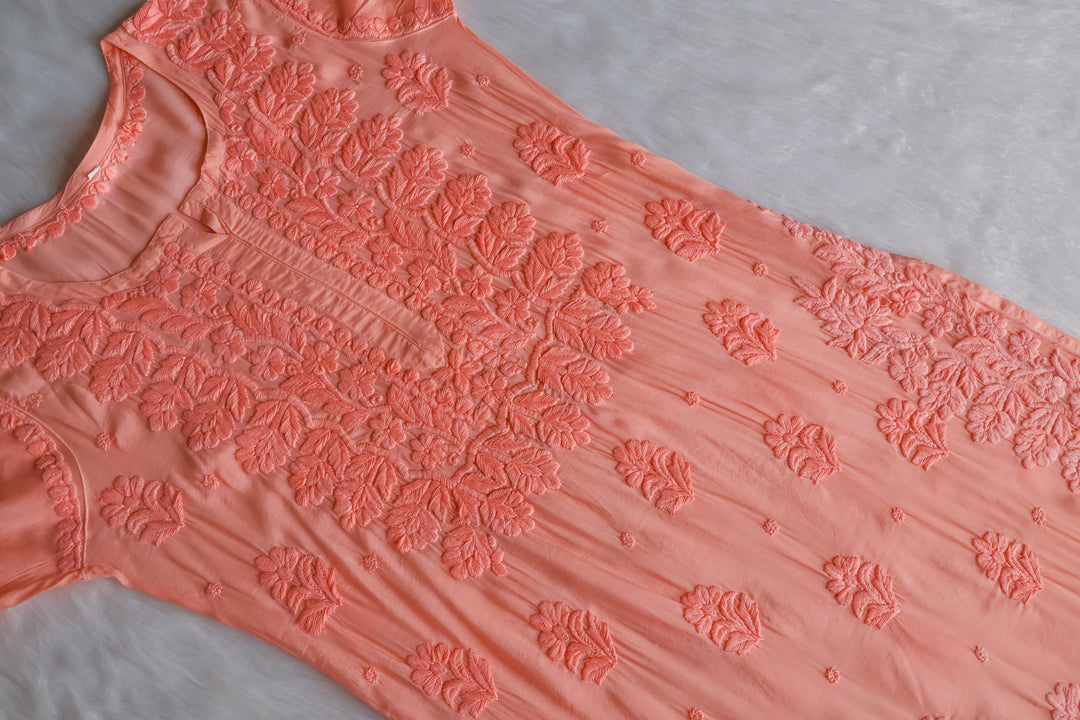 MehrNaaz Peach Pure Muslin Kurta