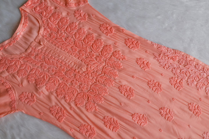 MehrNaaz Peach Pure Muslin Kurta
