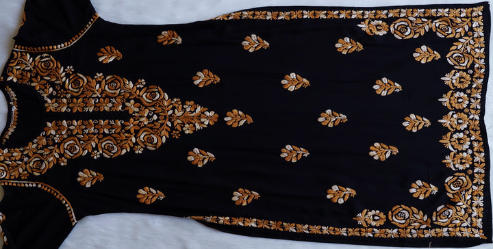 Gulaab Black & Mustard Ombre Long Rayon Kurta