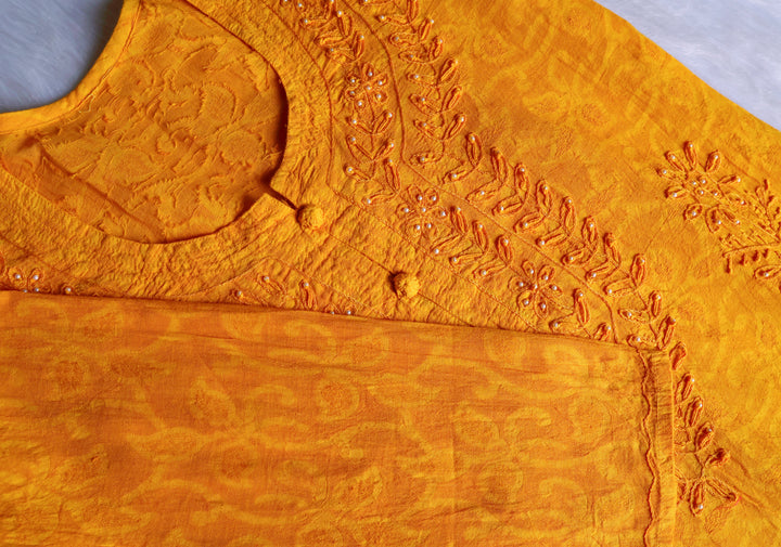 Mustard Long Jacquard Pearl Cotton kurta