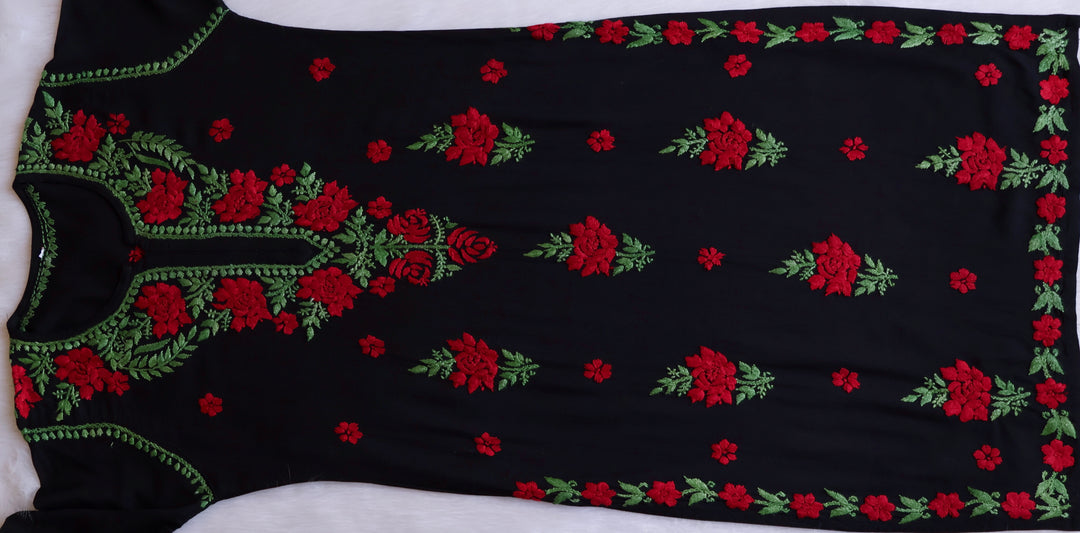 Gulaab Black & Red Rayon Kurta Set