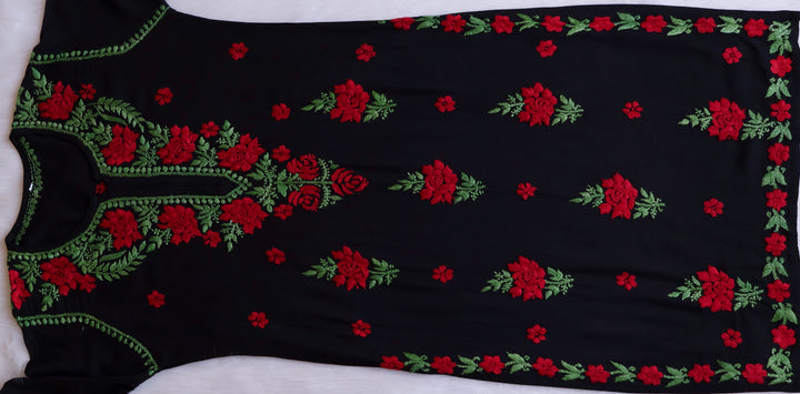 Gulaab Black & Red Rayon Kurta Set