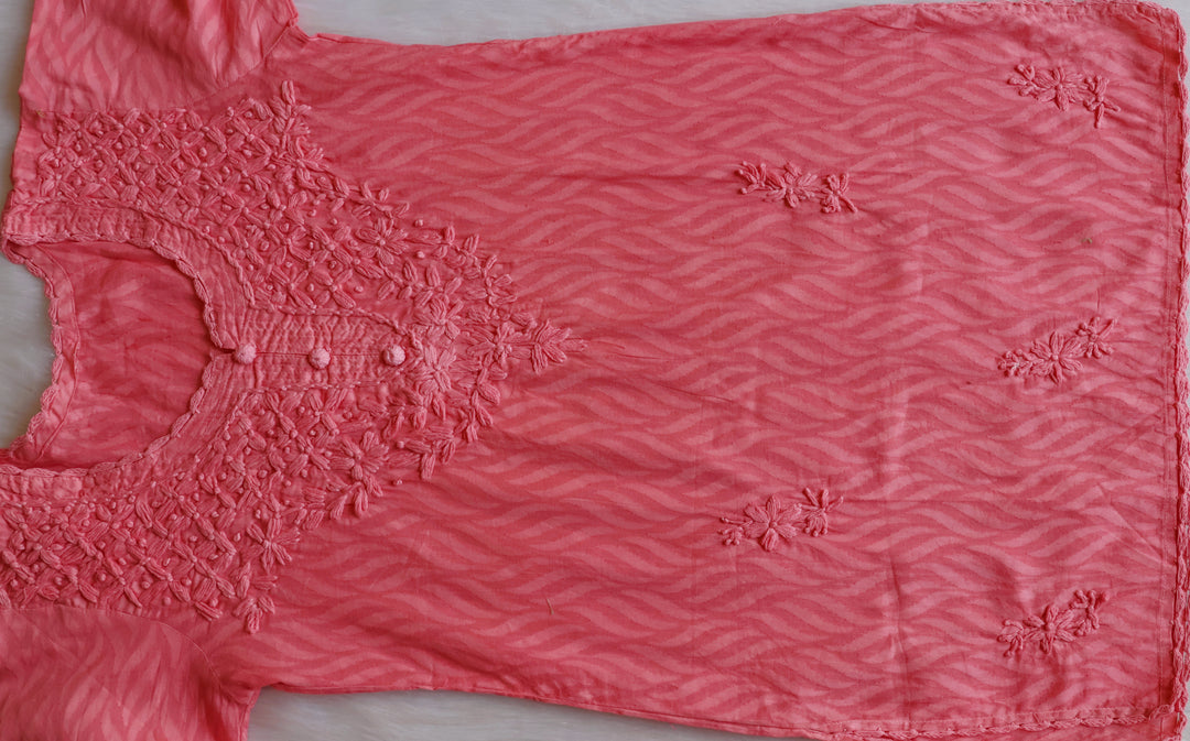 Zaina Rose Pink Short Jacquard Cotton kurta