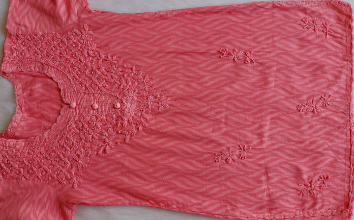 Zaina Rose Pink Short Jacquard Cotton kurta