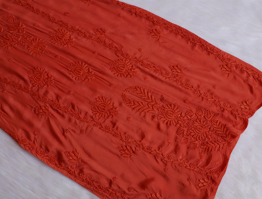 Haania Rust Orange Pure Muslin Kurta - Noor Chikankari