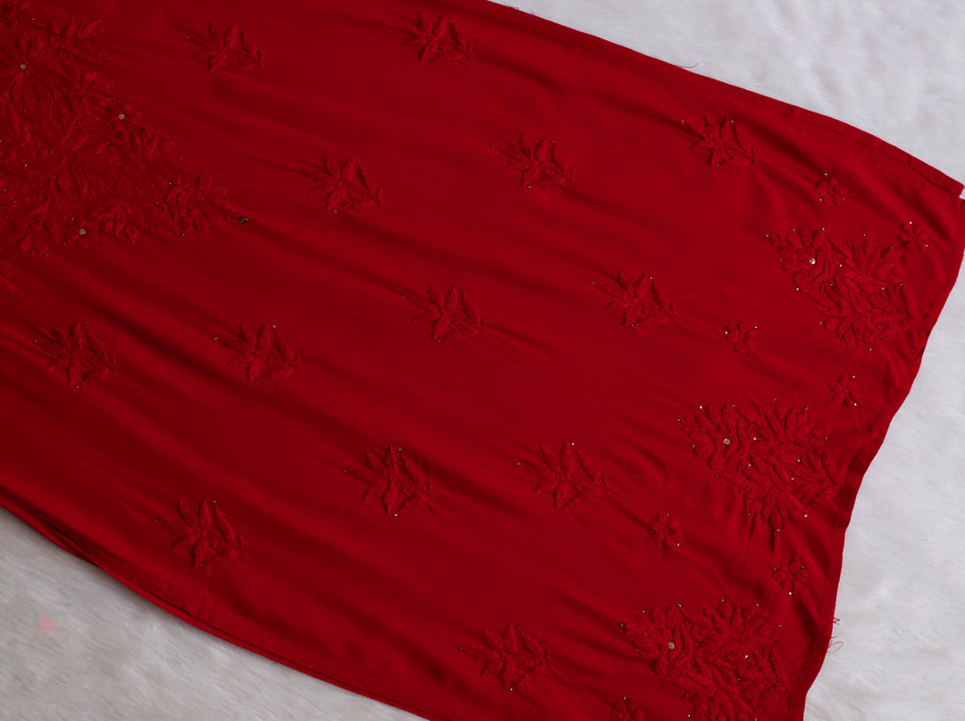 Naira Red Rayon Mukaish 3 Piece Set
