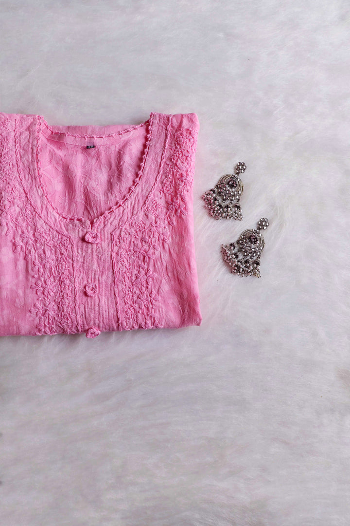 Aaliyah Pink Long Cotton Jacquard kurta