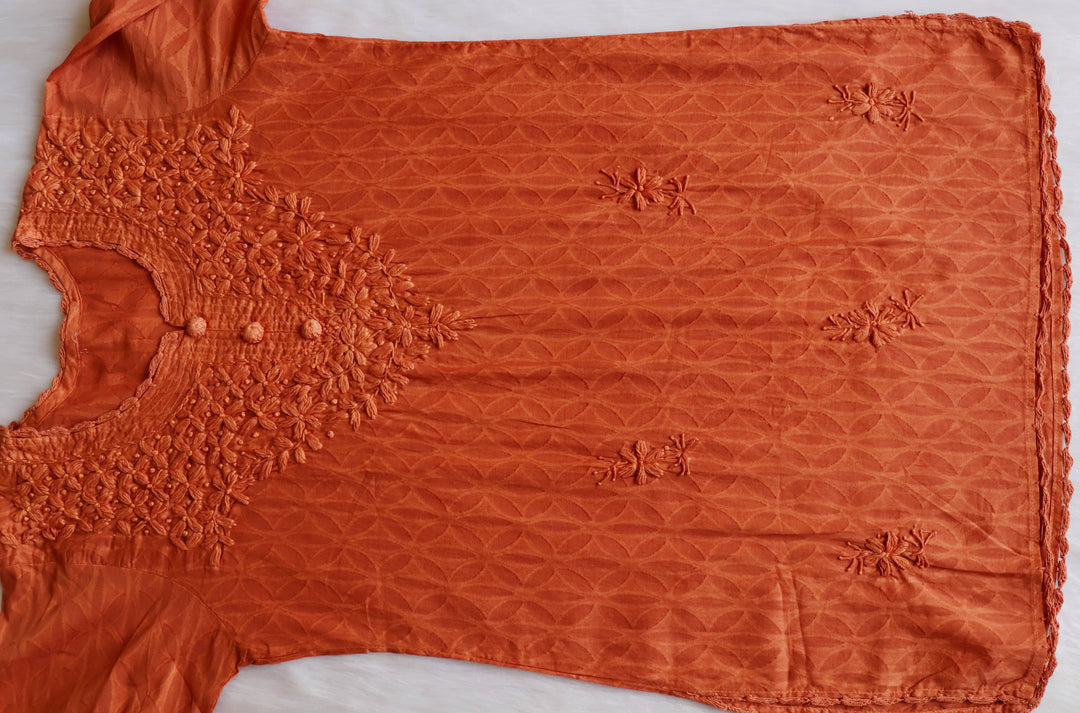 Zaina Saffron Short Jacquard Cotton kurta