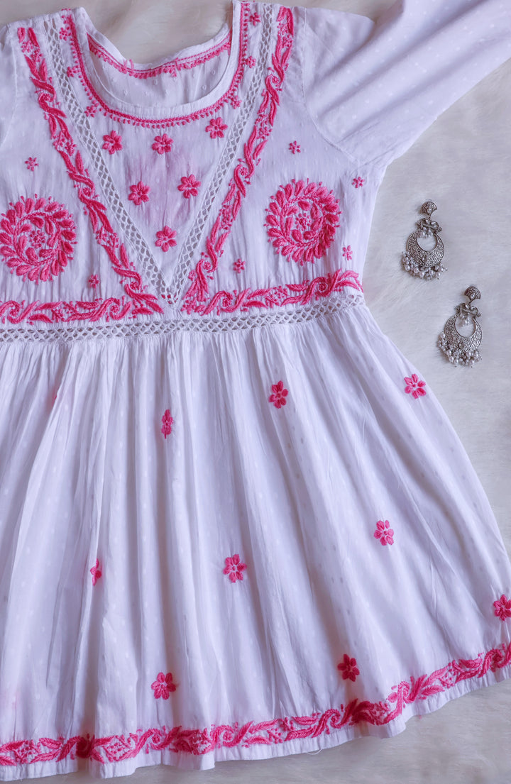 Nazakat White & Pink Cotton Peplum kurta