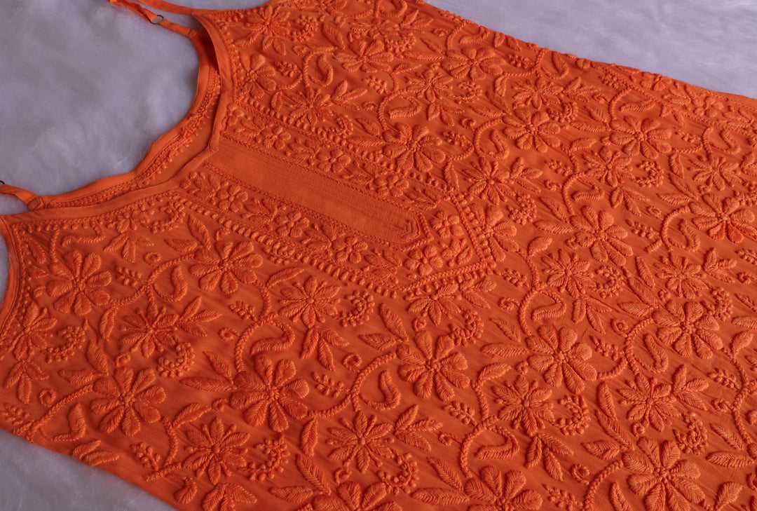 Mehr Orange Long Viscose Strappy Kurta